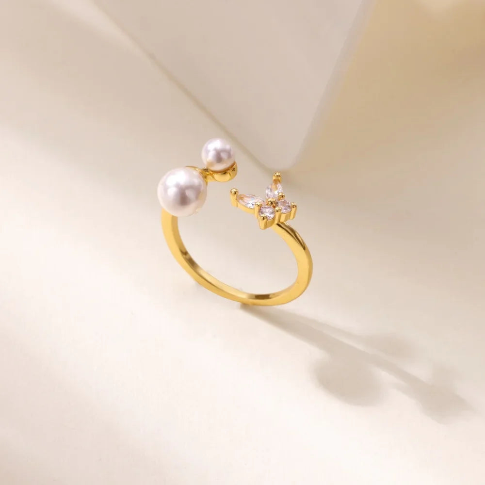 Zircon Butterfly Pearl Ring