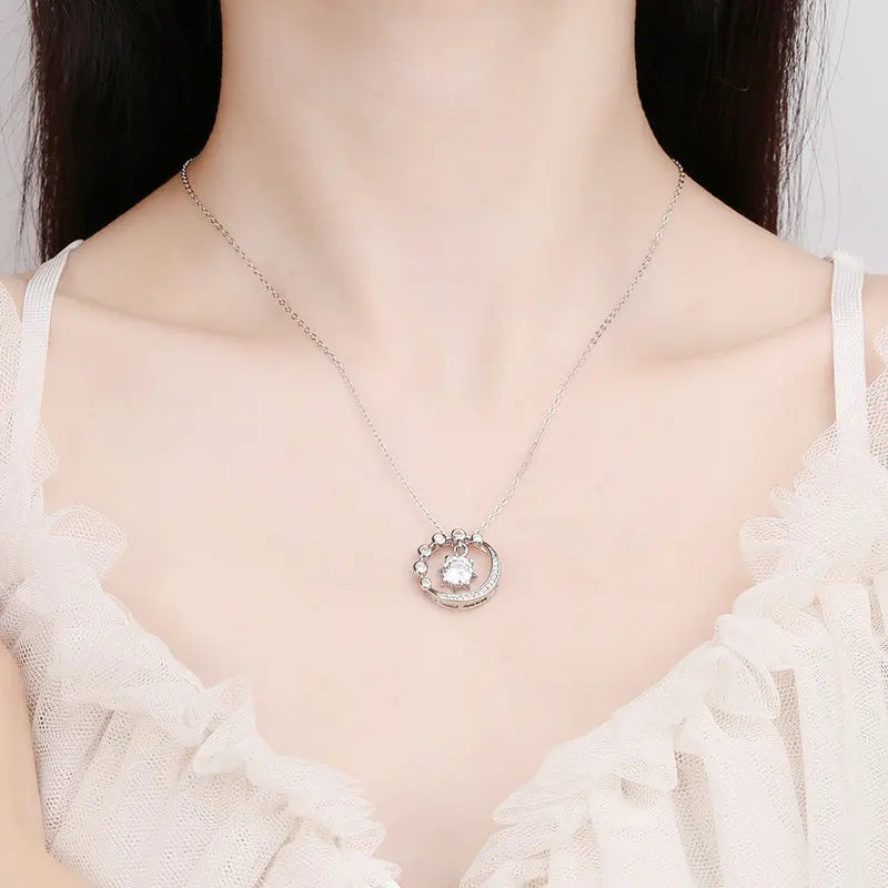 Sterling Silver Necklace Pendant Shining Zircon