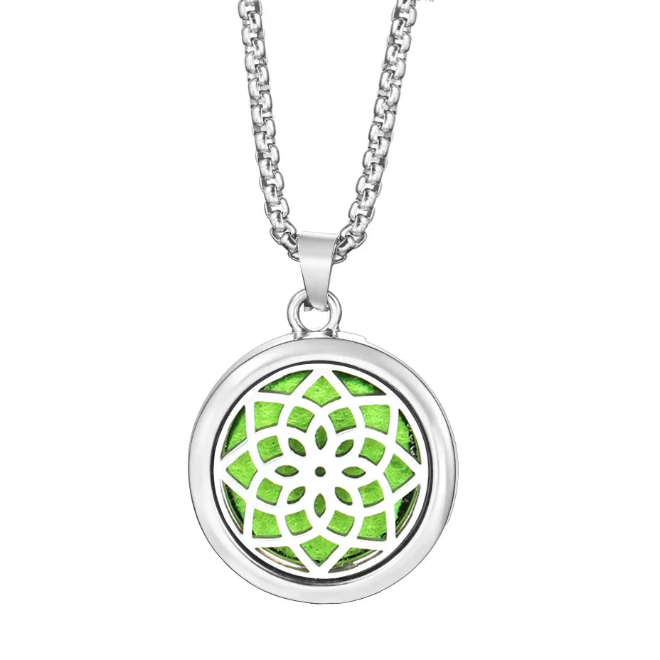 20mm Pattern Insert Perfume Pad Locket Necklace | Stainless Steel Aromatherapy Pendant