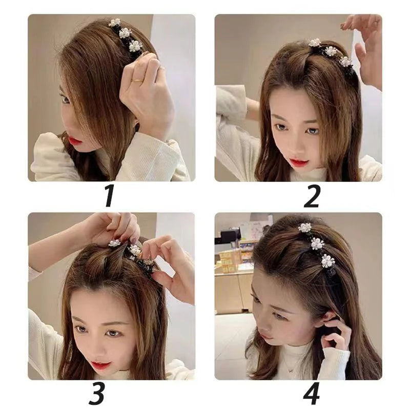 2pcs Korean Rhinestone Braided Hair Clip for Woman Temperament Duckbill