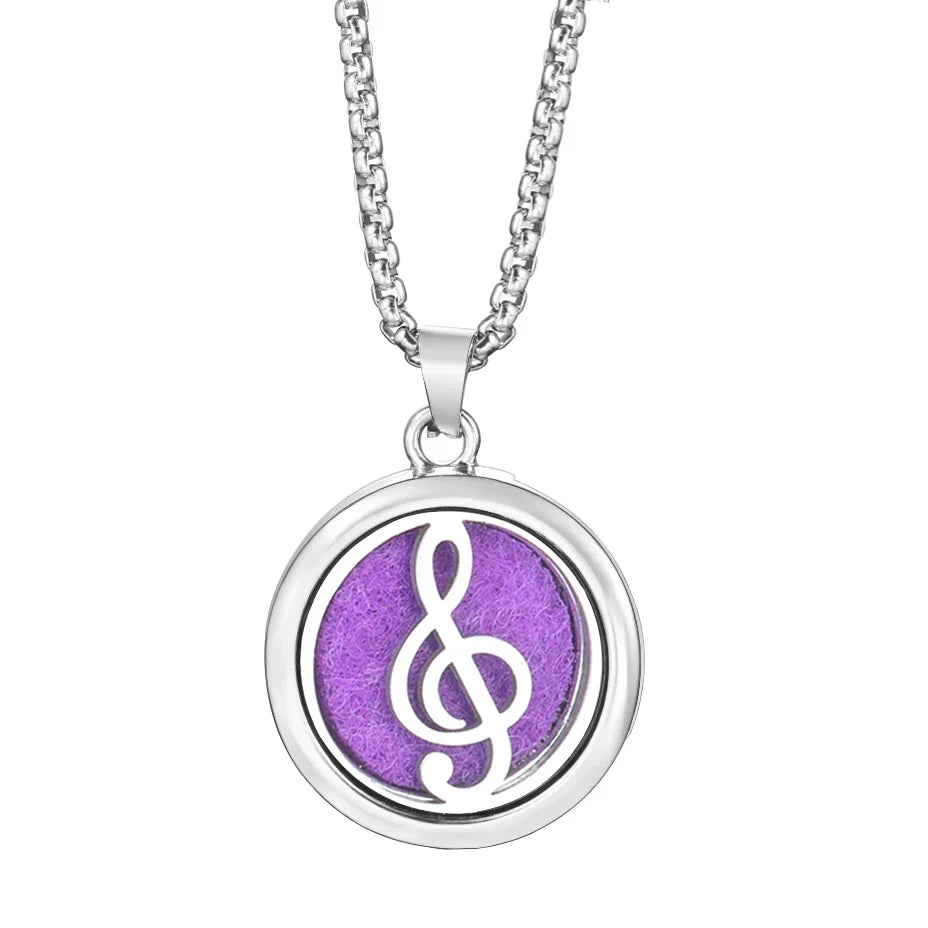 20mm Pattern Insert Perfume Pad Locket Necklace | Stainless Steel Aromatherapy Pendant
