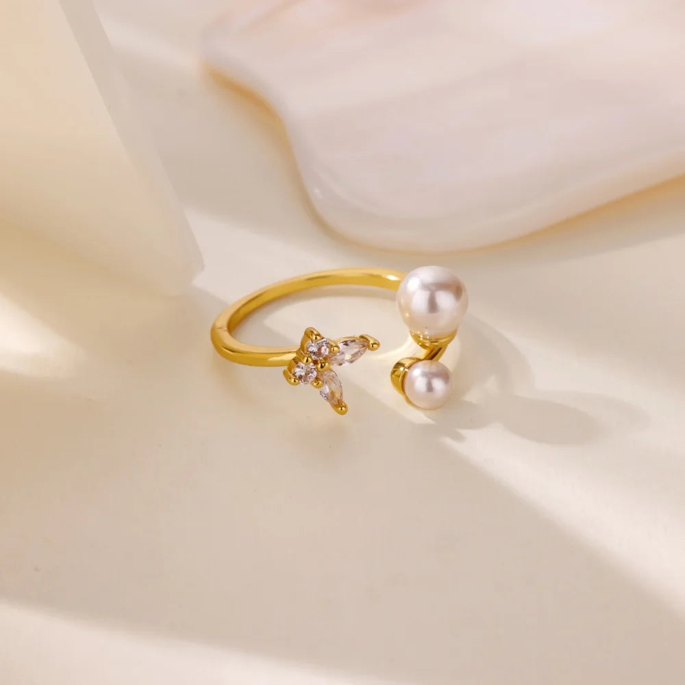 Zircon Butterfly Pearl Ring