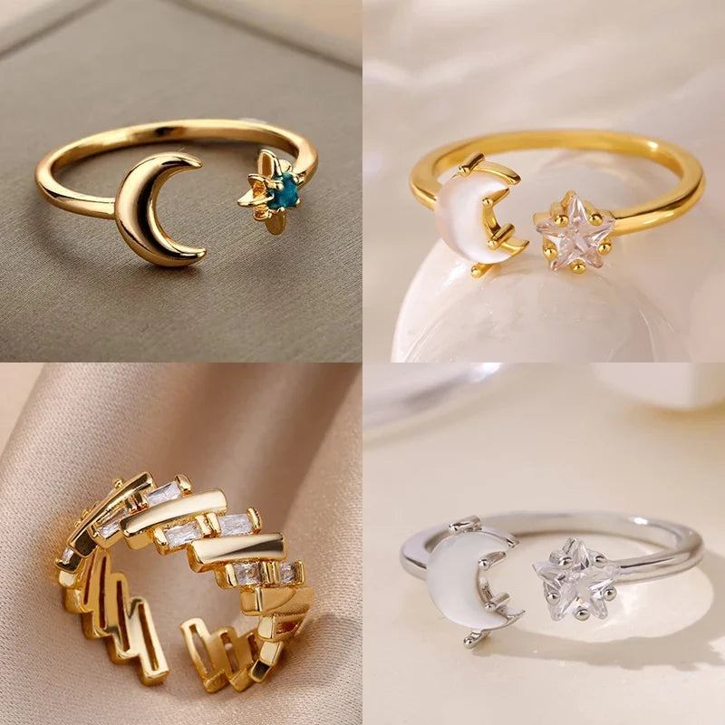 Zircon Glowing Moon Star Ring