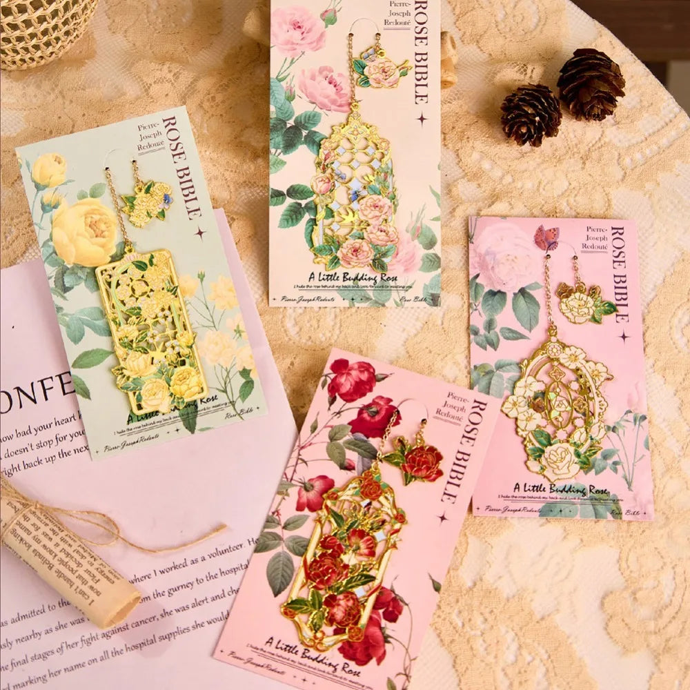 Retro Metal Aesthetic Rose Bookmark Pendant Chinese