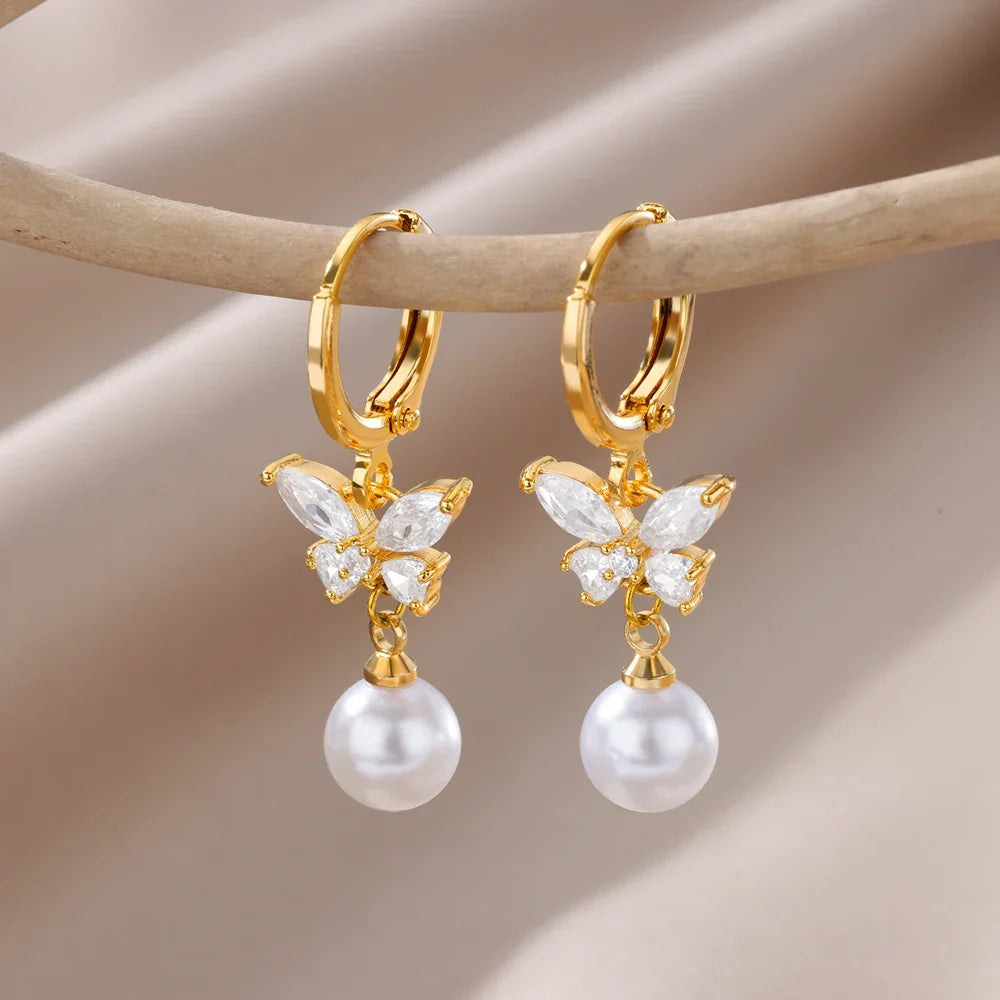 Zircon Natural Pearl Hoop Earrings