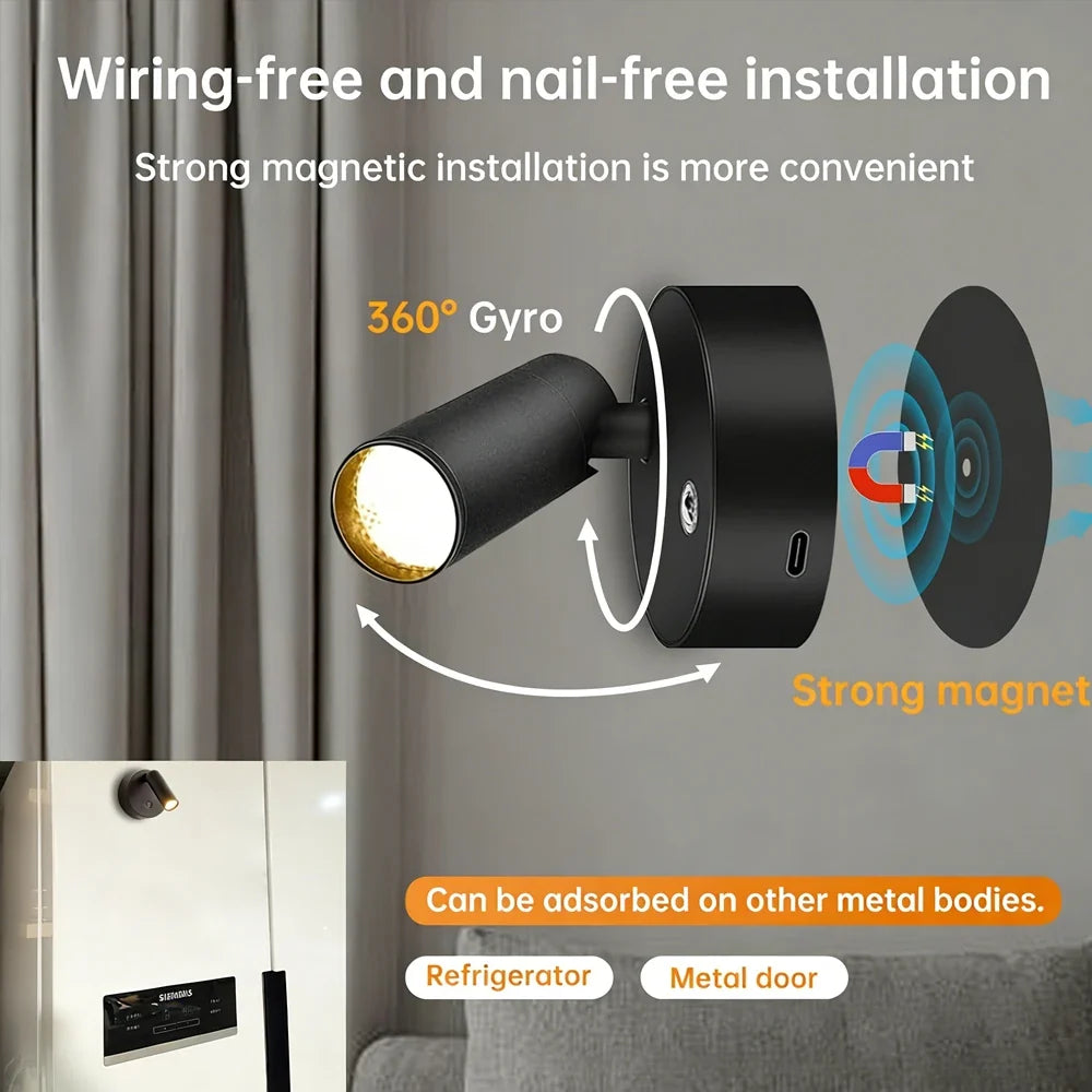 RGB Night Light | Magnetic Base USB Rechargeable LED Wall Lamp, Touch Switch