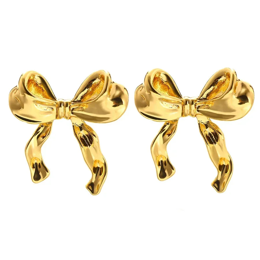 Vintage Bowknot Gold Stud Earrings