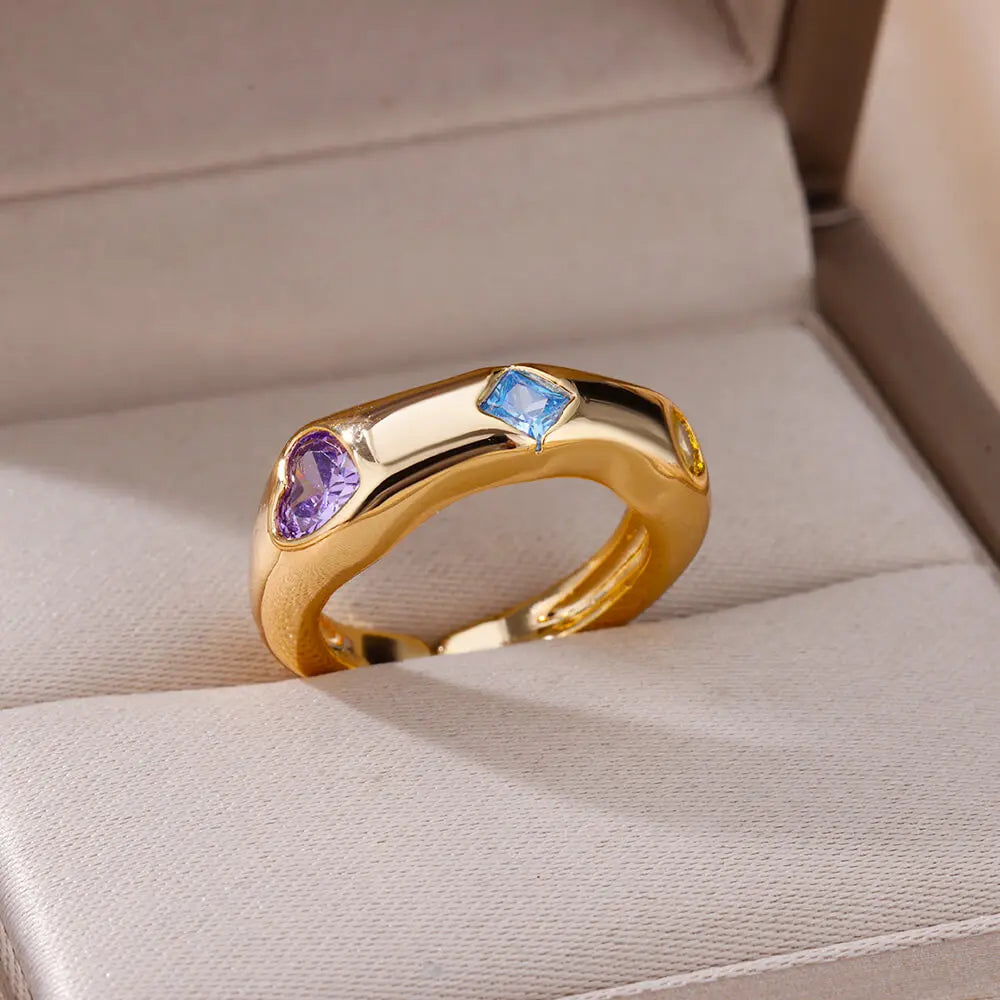 Zircon Square Geometric Ring