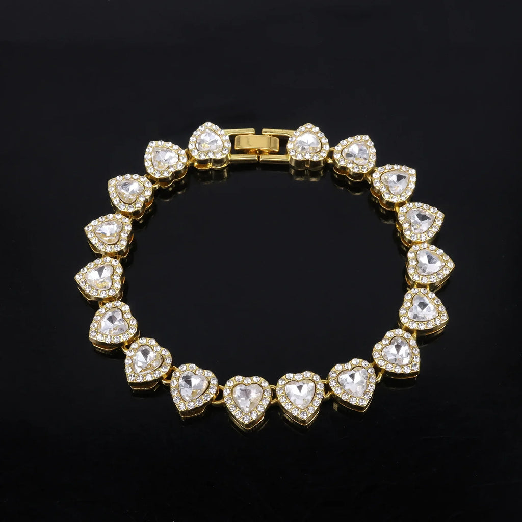 Heart Rhinestone Tennis Chain Set
