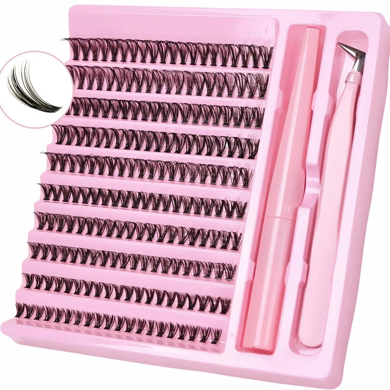 Lash Extension Kit 200pcs Self Grafting Curling False Eyelash Clusters for Easy