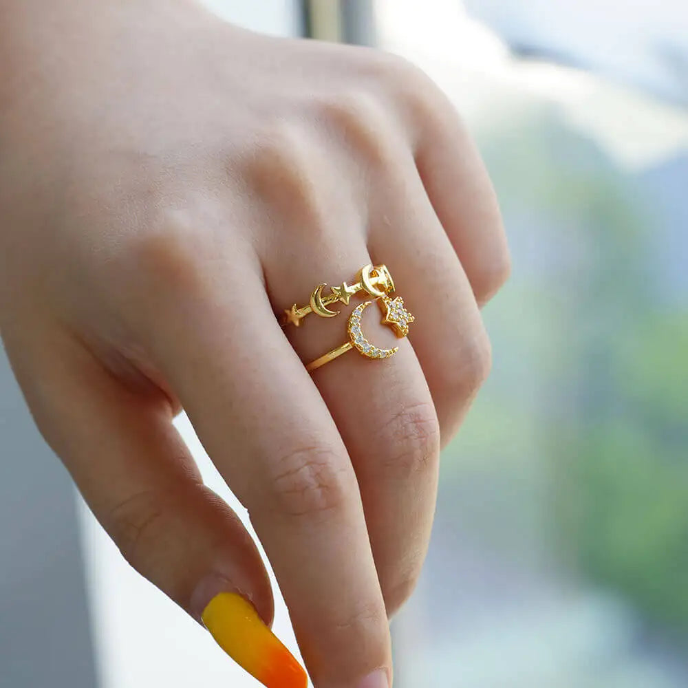 Zircon Star Moon Ring