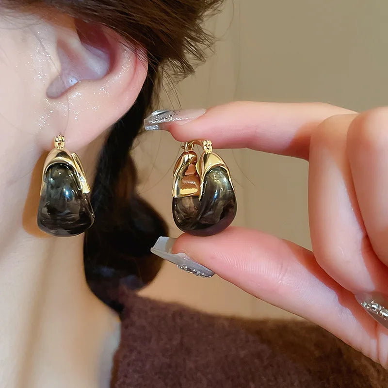 U Shape Resin Metal Stud Earrings