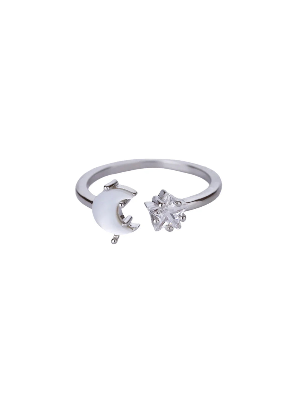 Zircon Glowing Moon Star Ring