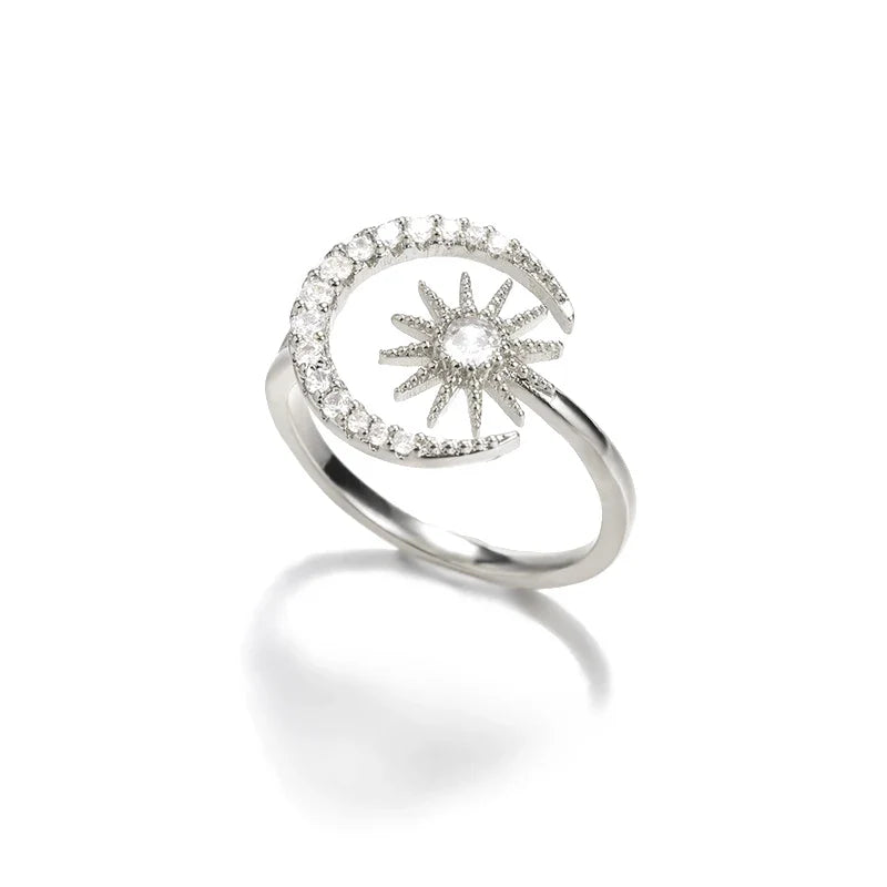 Zircon Star Moon Ring