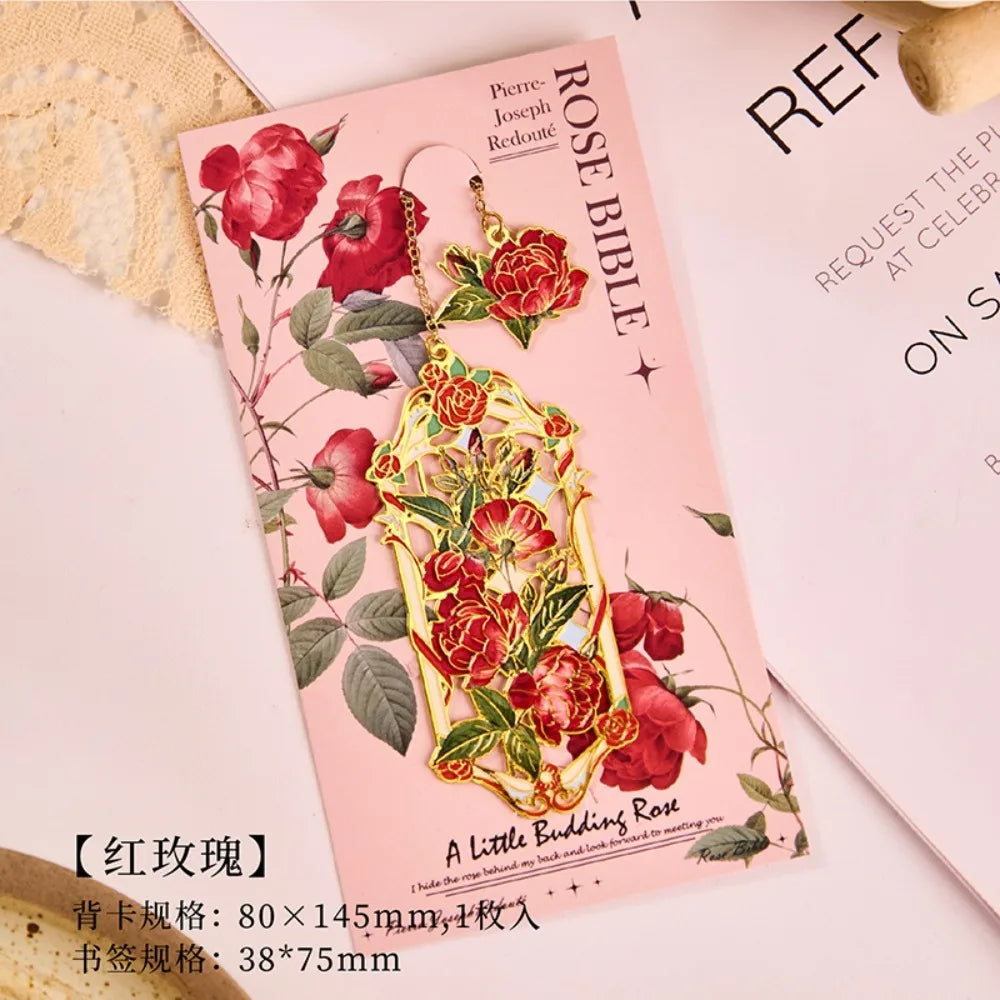 Retro Metal Aesthetic Rose Bookmark Pendant Chinese