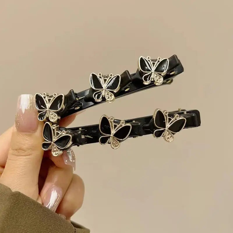 2pcs Korean Rhinestone Braided Hair Clip for Woman Temperament Duckbill