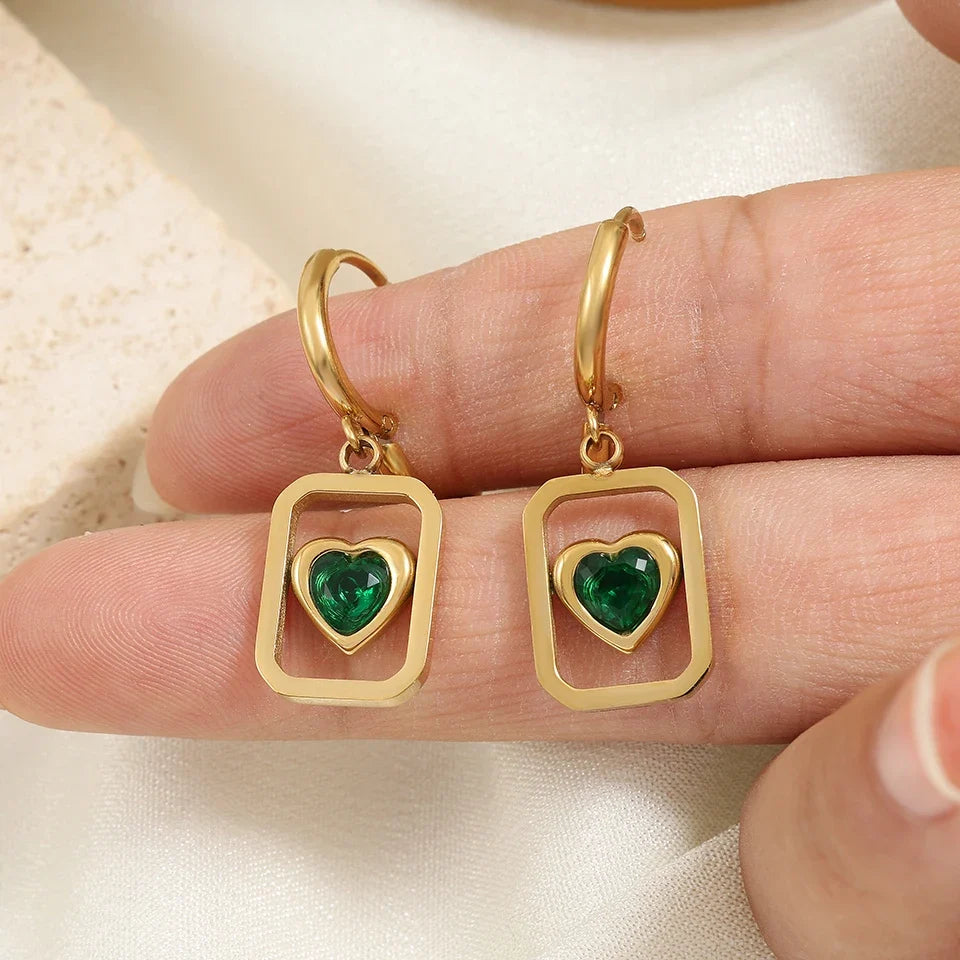 Vintage Green Stone Hoop Earrings