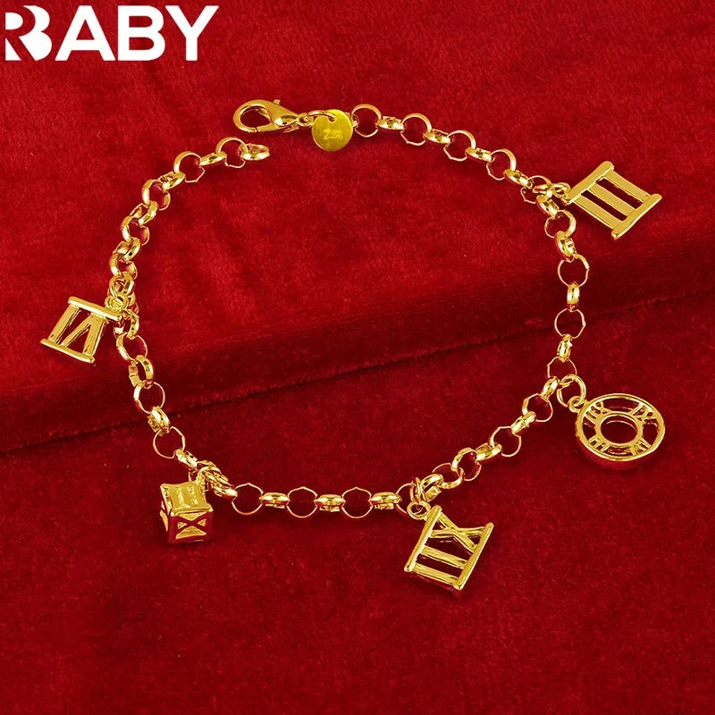 18K Gold Roman Numerals Charm Bracelet