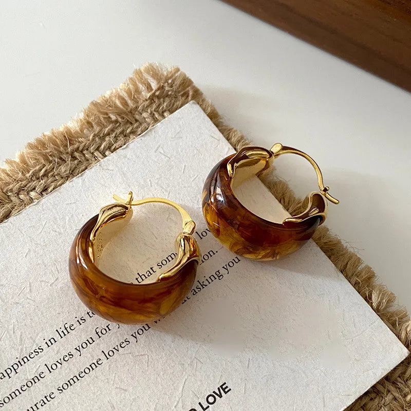 U Shape Resin Metal Stud Earrings