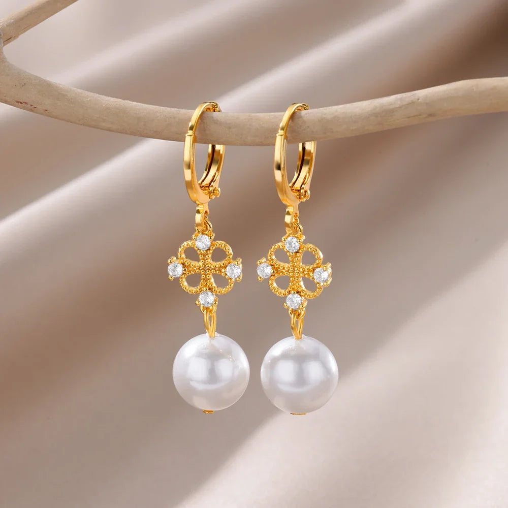 Zircon Natural Pearl Hoop Earrings