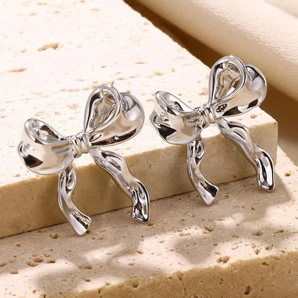 Vintage Bowknot Gold Stud Earrings