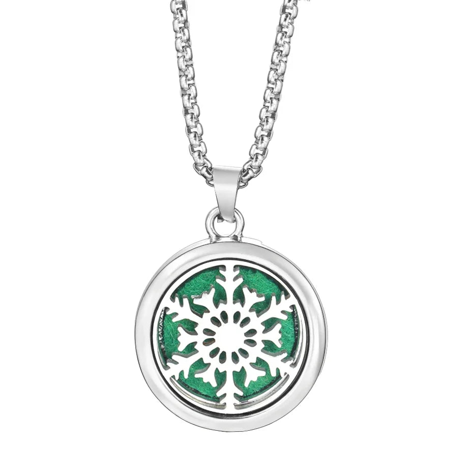 20mm Pattern Insert Perfume Pad Locket Necklace | Stainless Steel Aromatherapy Pendant