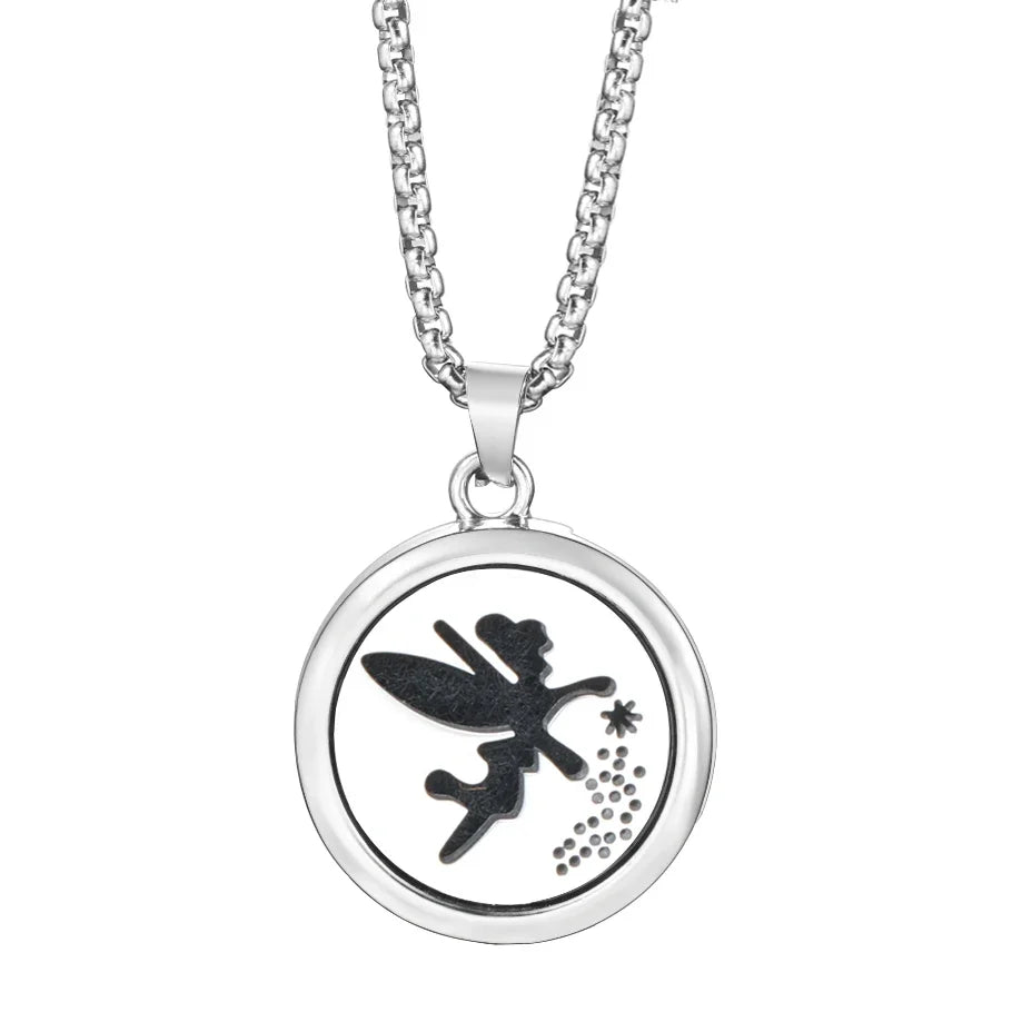 20mm Pattern Insert Perfume Pad Locket Necklace | Stainless Steel Aromatherapy Pendant