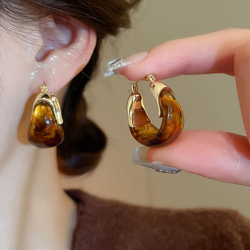 U Shape Resin Metal Stud Earrings
