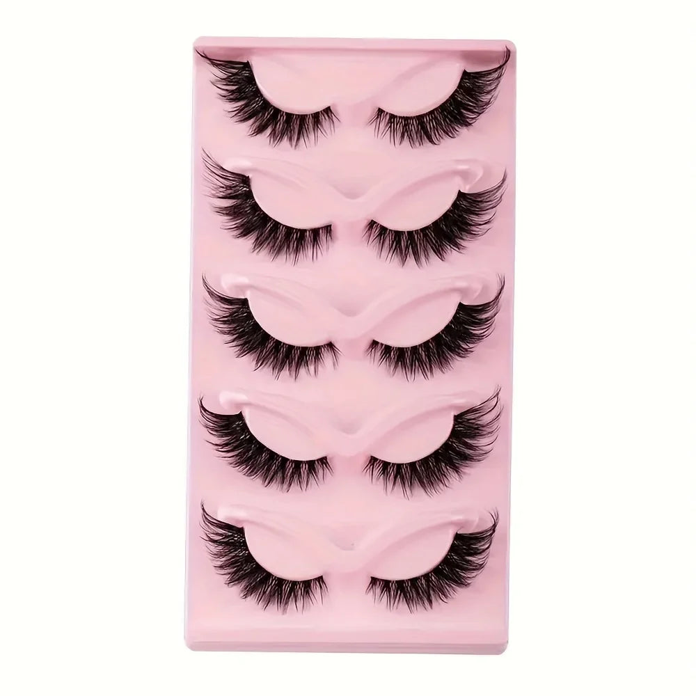 5 Pairs Cat Eye False Eyelashes | Hypoallergenic Natural Winged Lashes for Extended Eye Look