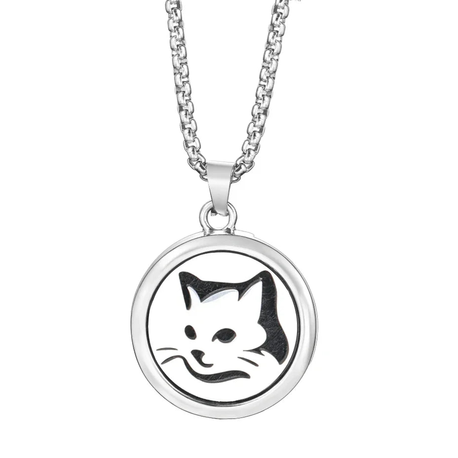 20mm Pattern Insert Perfume Pad Locket Necklace | Stainless Steel Aromatherapy Pendant
