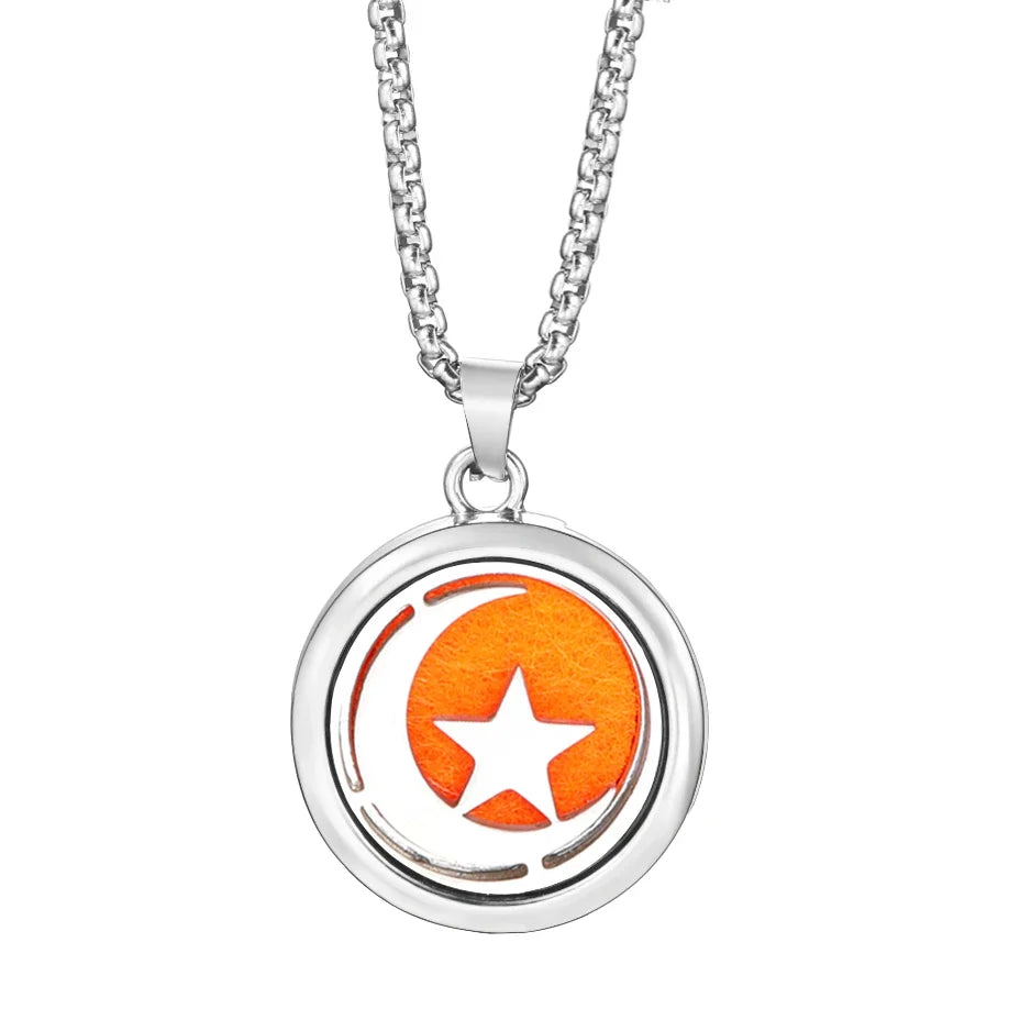 20mm Pattern Insert Perfume Pad Locket Necklace | Stainless Steel Aromatherapy Pendant