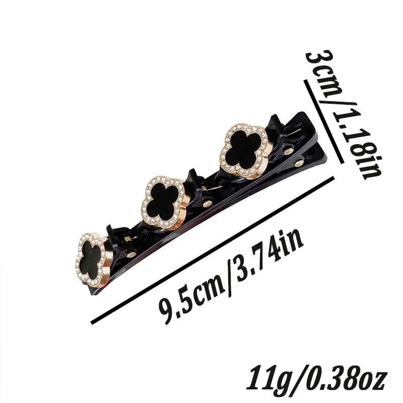 2pcs Korean Rhinestone Braided Hair Clip for Woman Temperament Duckbill