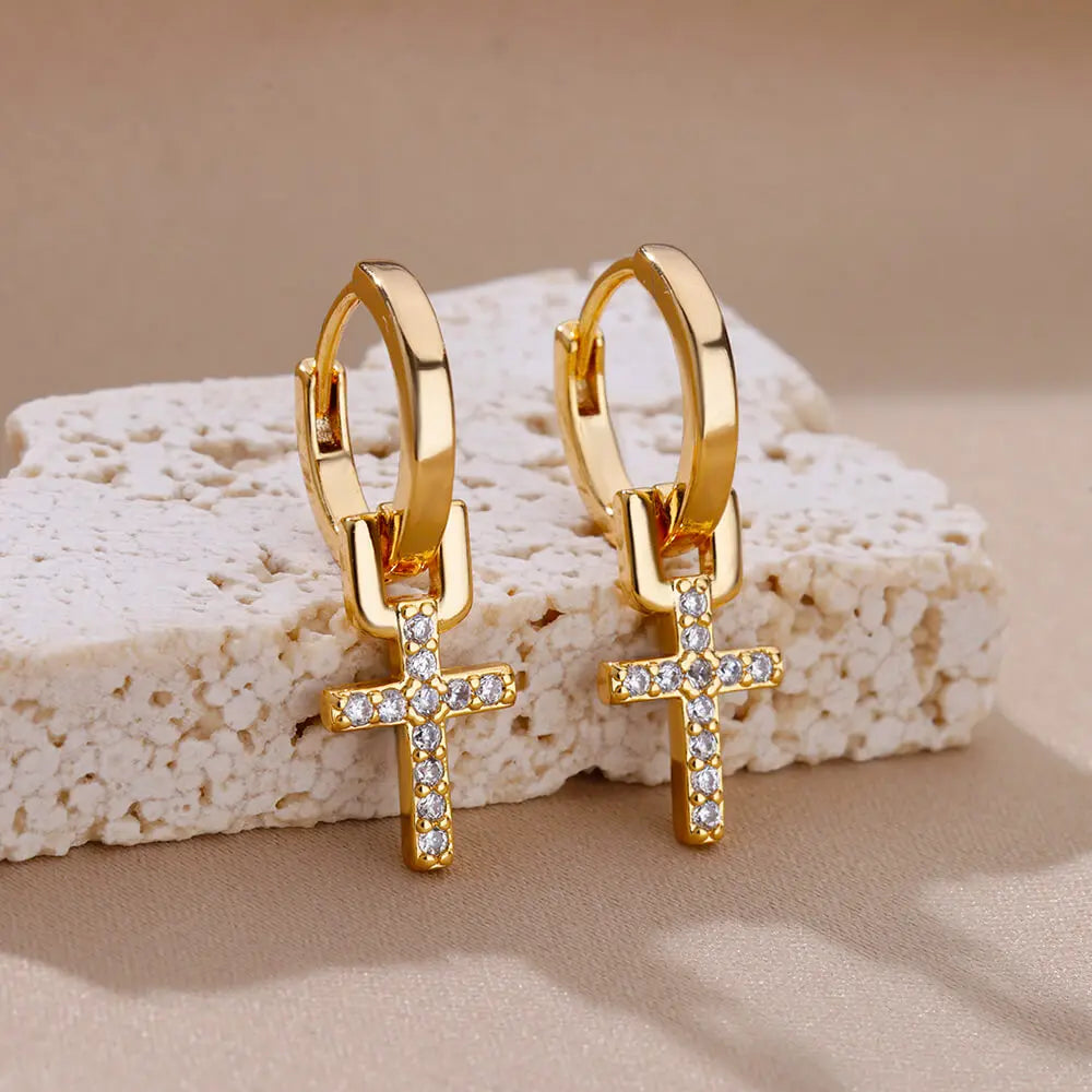 Zircon Cross Dangle Earrings