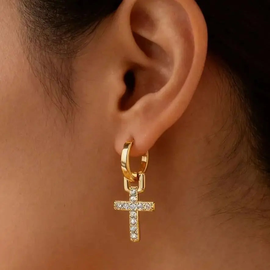 Zircon Cross Dangle Earrings