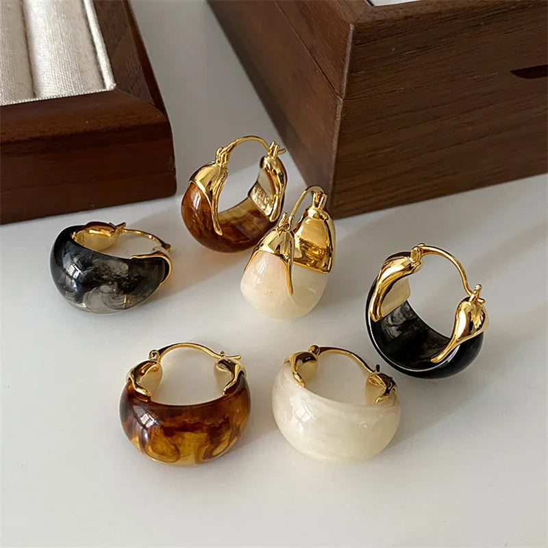 U Shape Resin Metal Stud Earrings