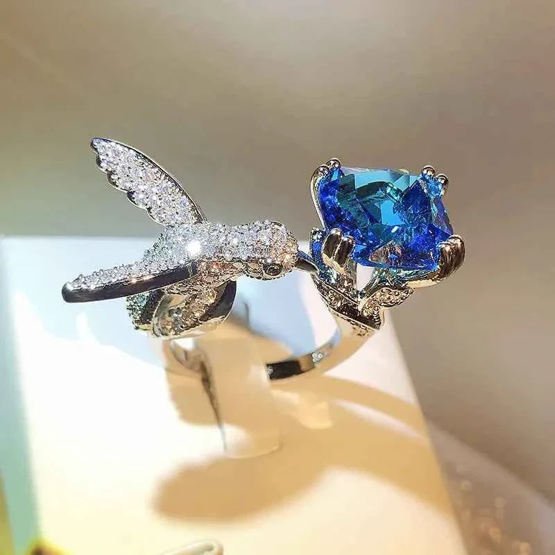 Aquamarine Hummingbird Ring