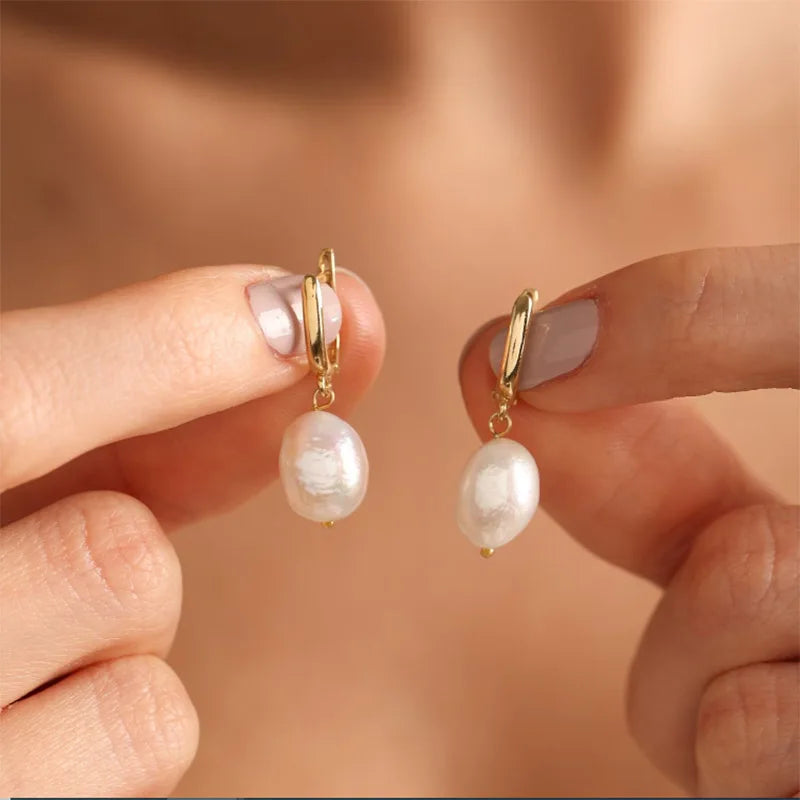 Zircon Natural Pearl Hoop Earrings