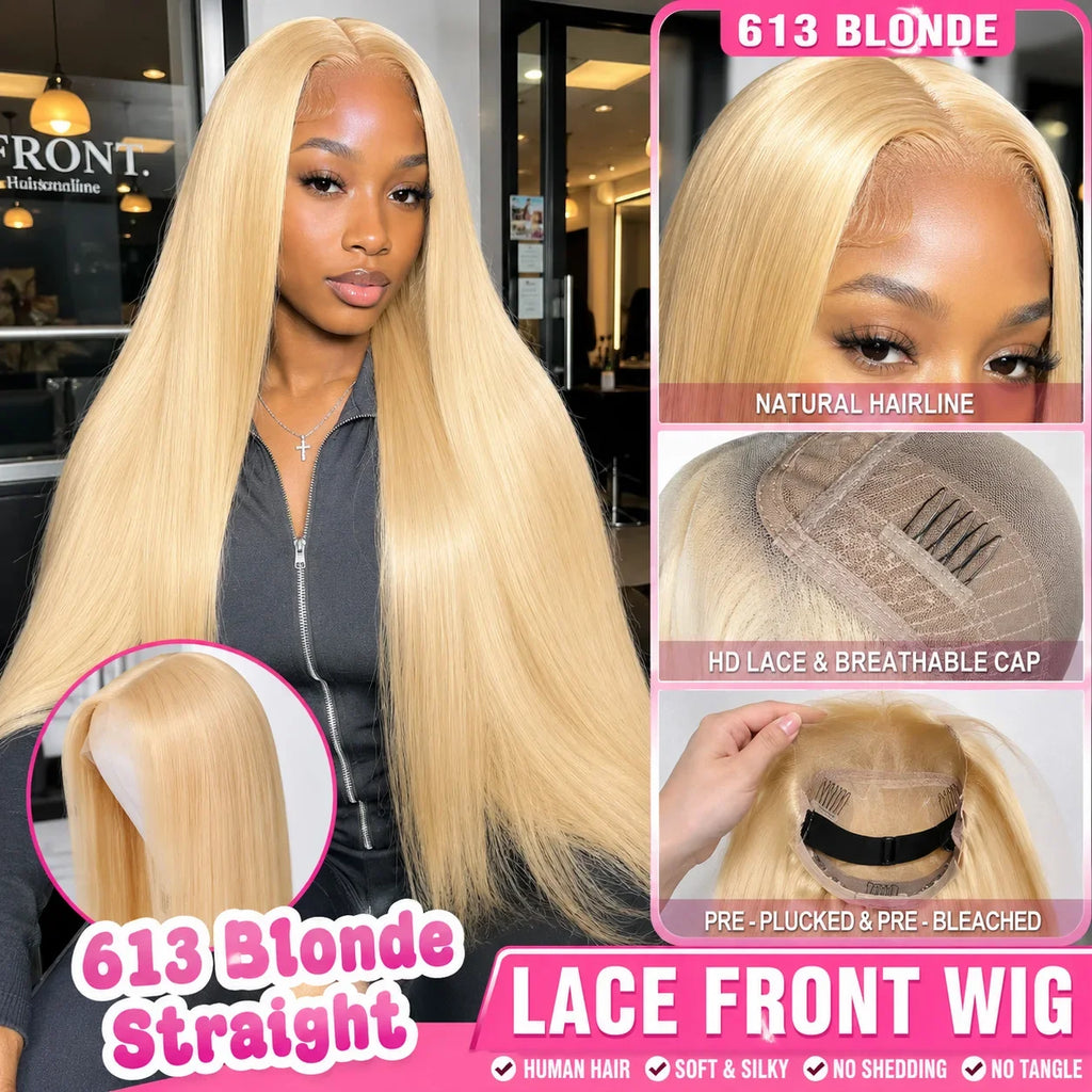 40Inch Straight Blonde 613 Blonde Human Hair Lace Frontal Wig 13x6 Transparent Blonde Lace Front Wigs Pre Plucked Human Hair Wig