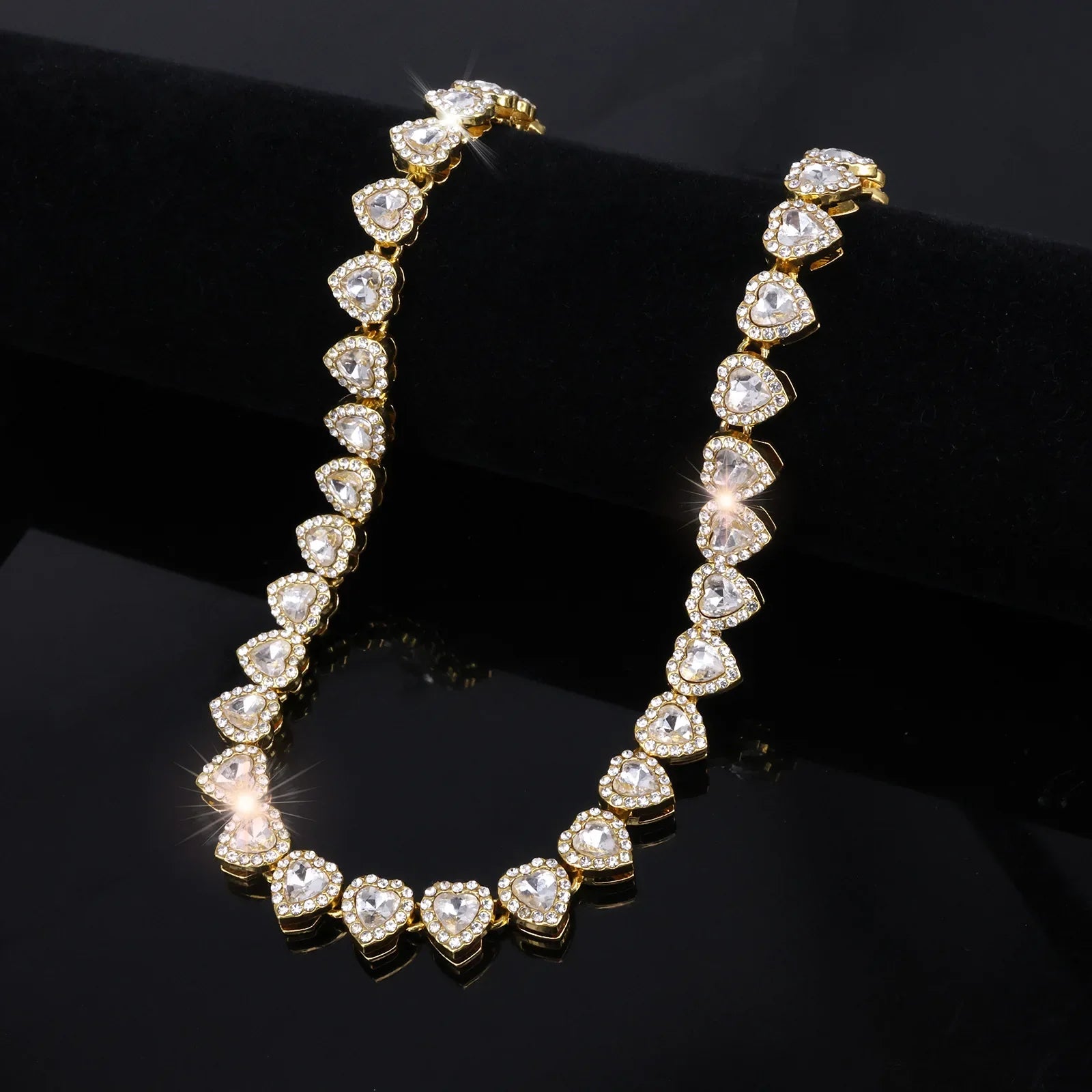 Heart Rhinestone Tennis Chain Set