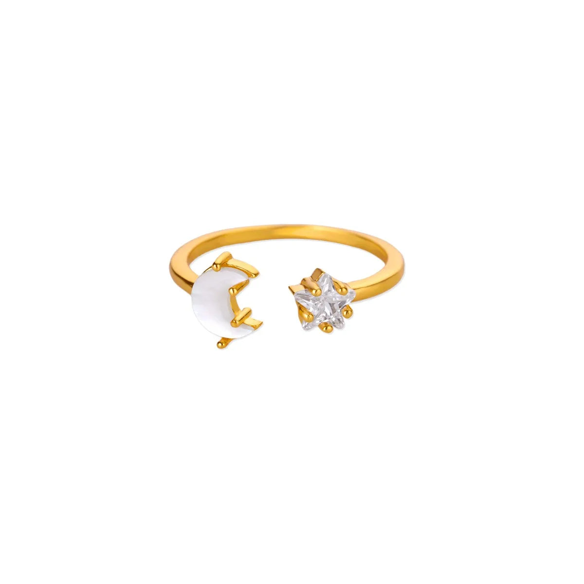 Zircon Glowing Moon Star Ring