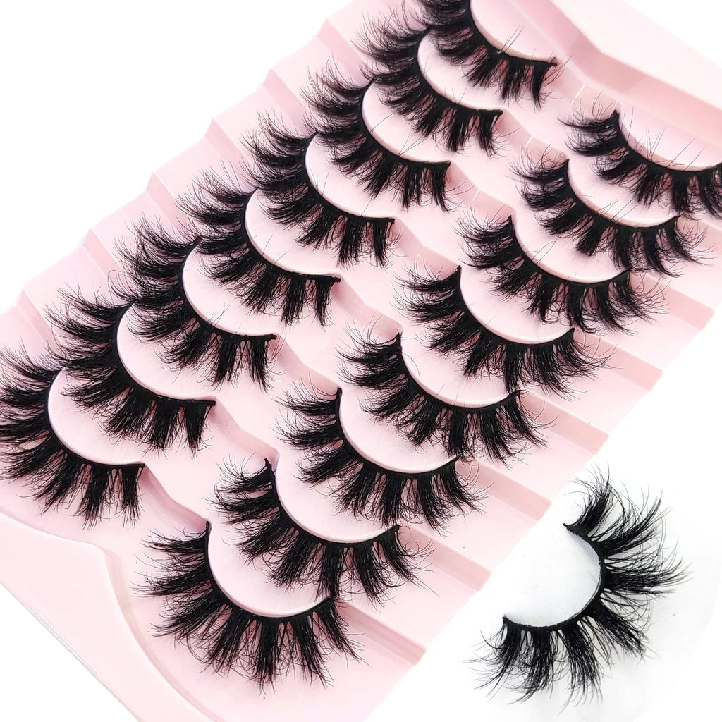5-8 Pairs Natural Russian Striped Mink Lashes | 3D Volume Wavy False Eyelash Extensions