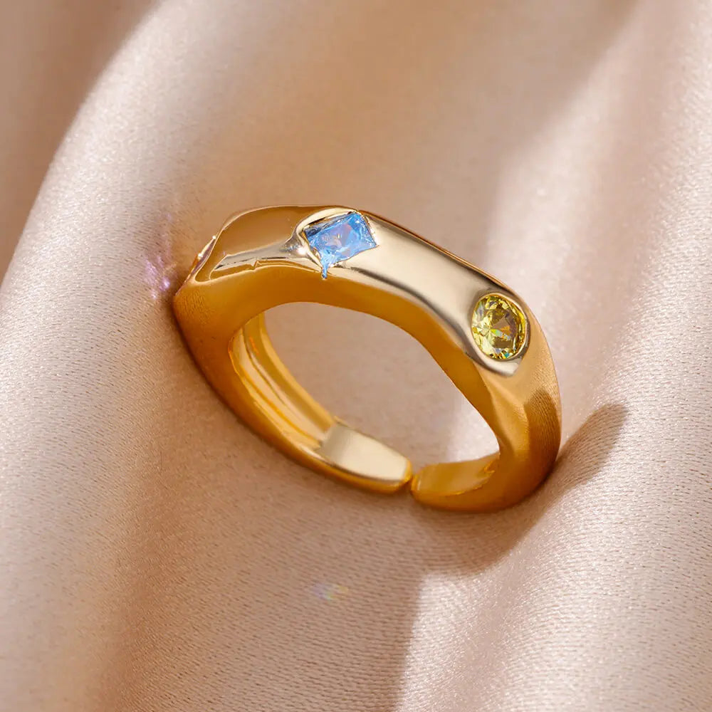Zircon Square Geometric Ring