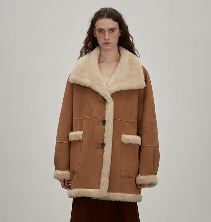 “Makino Tour ”Pure Wool And Artificial Compound Suede Shearling Coat