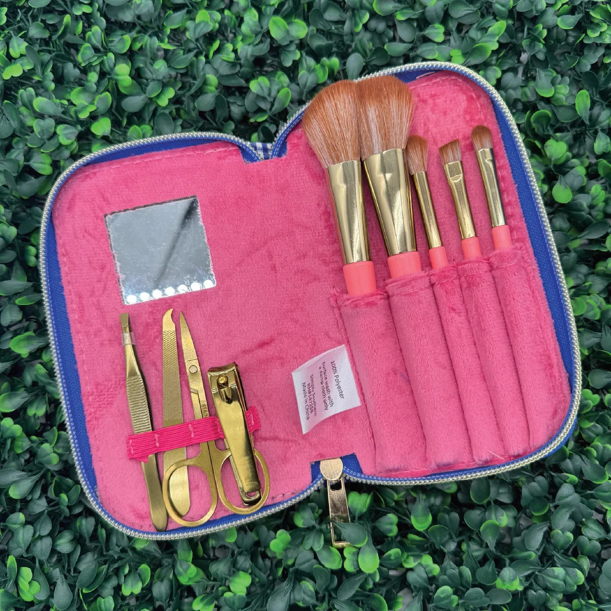 Simply Southern® Gingham Manicure and Brush Kit: Grey