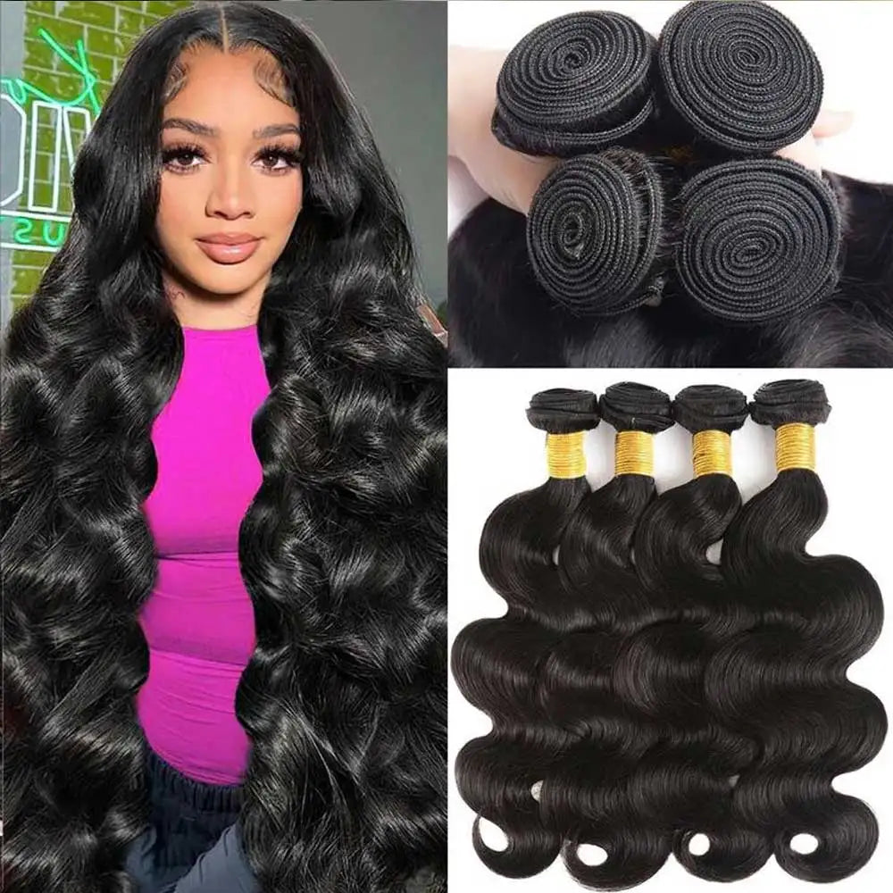 30 40 Inch Body Wave 1 3 4 Bundles Brazilian Remy Virgin Human Hair Wavy Double Bundles Weave Extensions