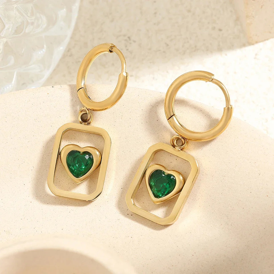 Vintage Green Stone Hoop Earrings