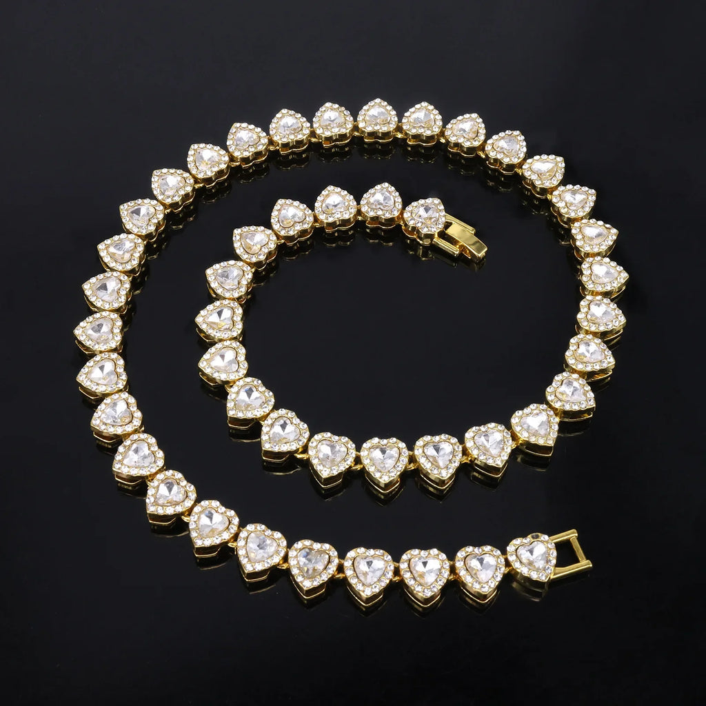 Heart Rhinestone Tennis Chain Set