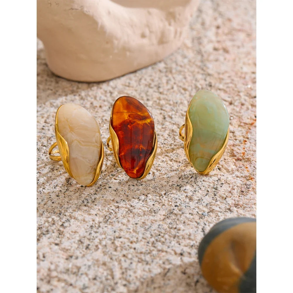 Brown Green Resin Geometric Ring