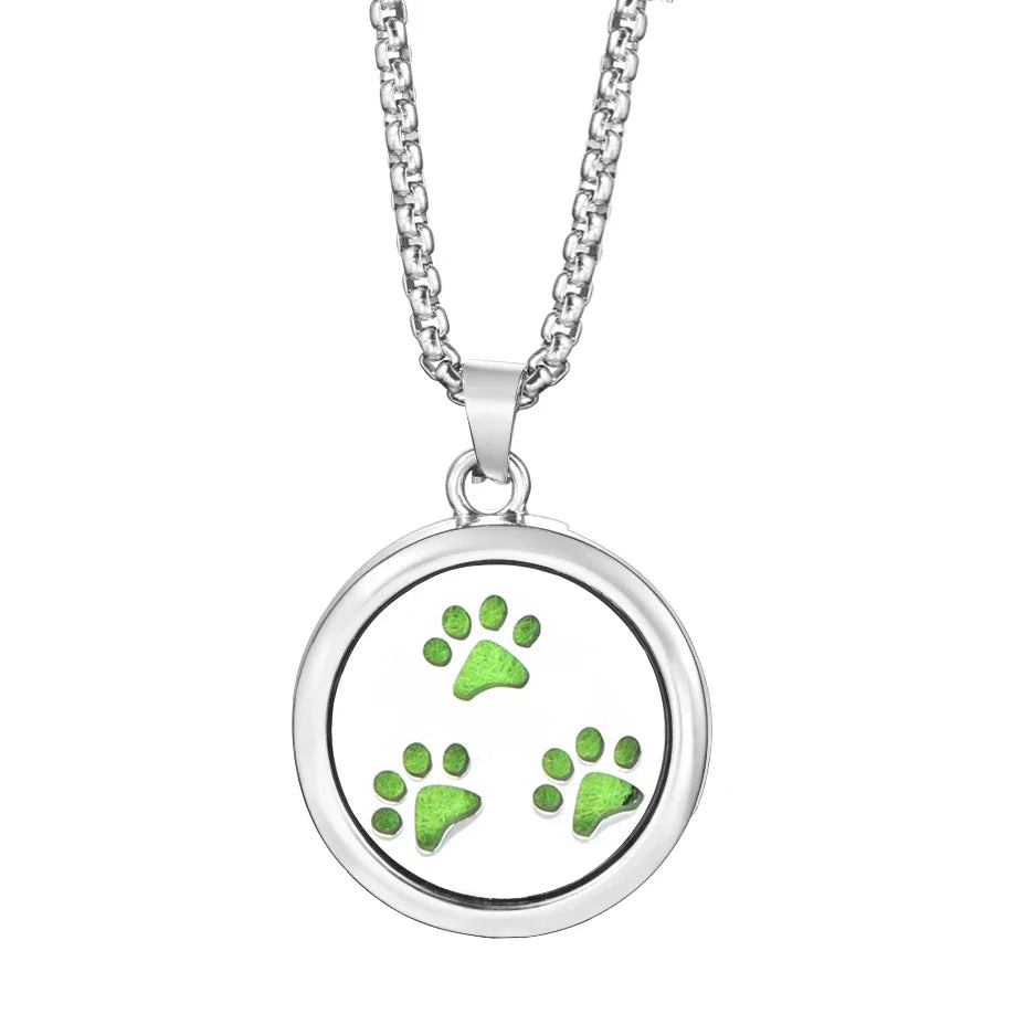 20mm Pattern Insert Perfume Pad Locket Necklace | Stainless Steel Aromatherapy Pendant