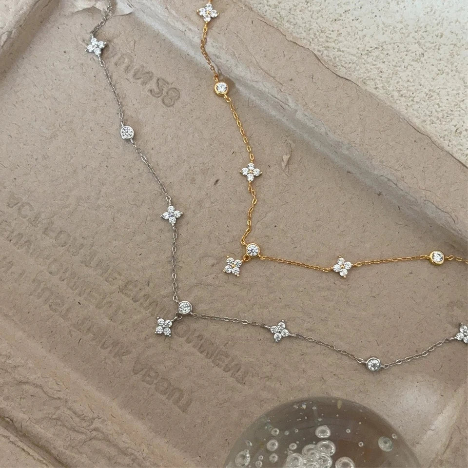 Zircon Four-Leaf Flower Chain Necklace